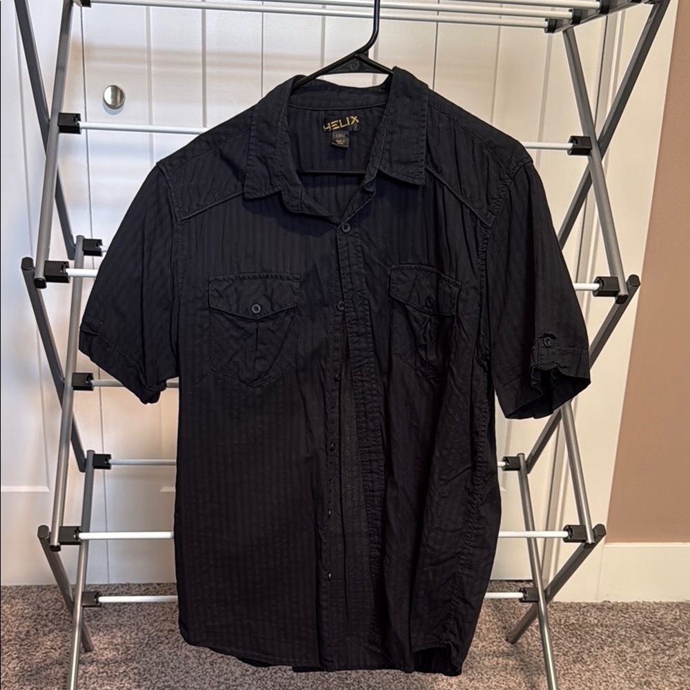 Helix Men's Black Casual Button Down Shirt
